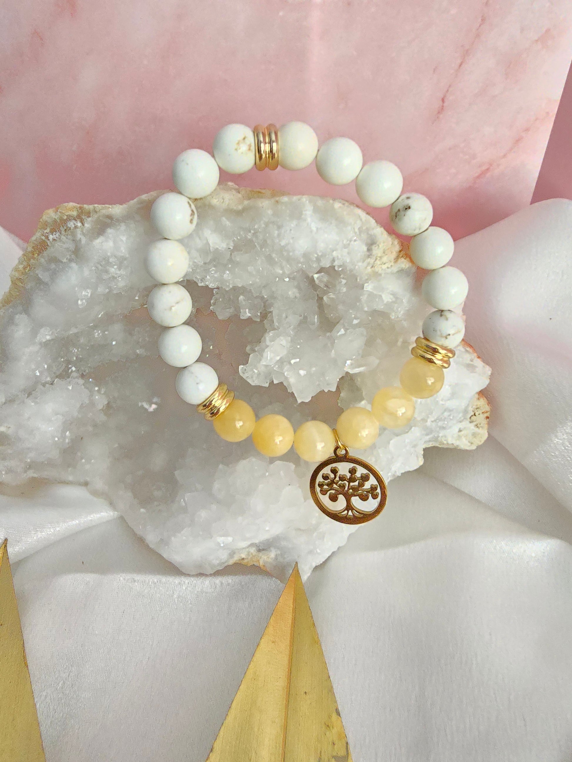 Bracelet Rayon de paix : Magnésite et calcite jaune