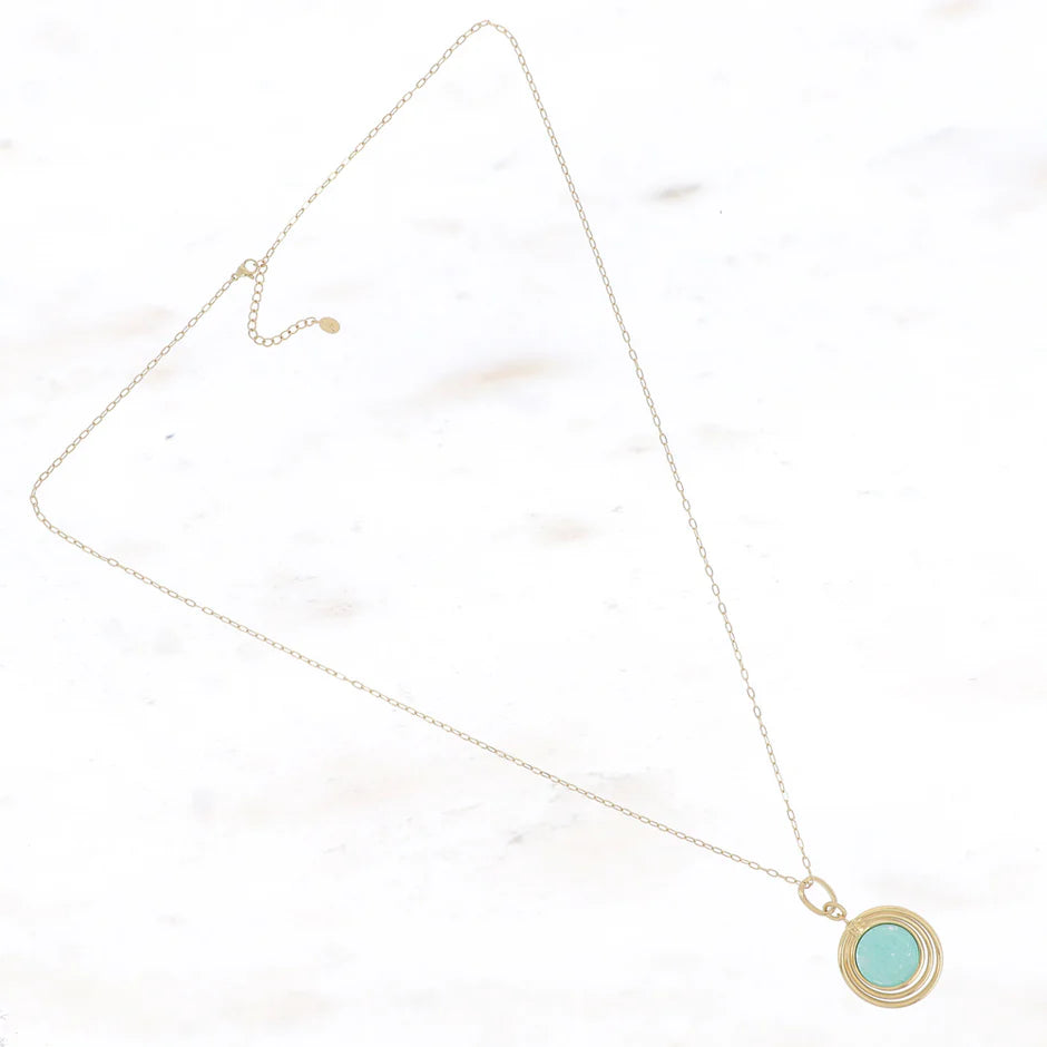 Sautoir ROSALINE Amazonite Médaillon 3 Anneaux Acier Inoxydable Doré | Or et Âme Bijoux
