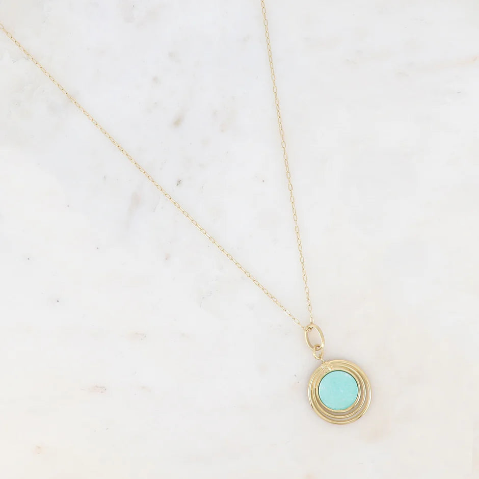 Sautoir ROSALINE Amazonite Médaillon 3 Anneaux Acier Inoxydable Doré | Or et Âme Bijoux