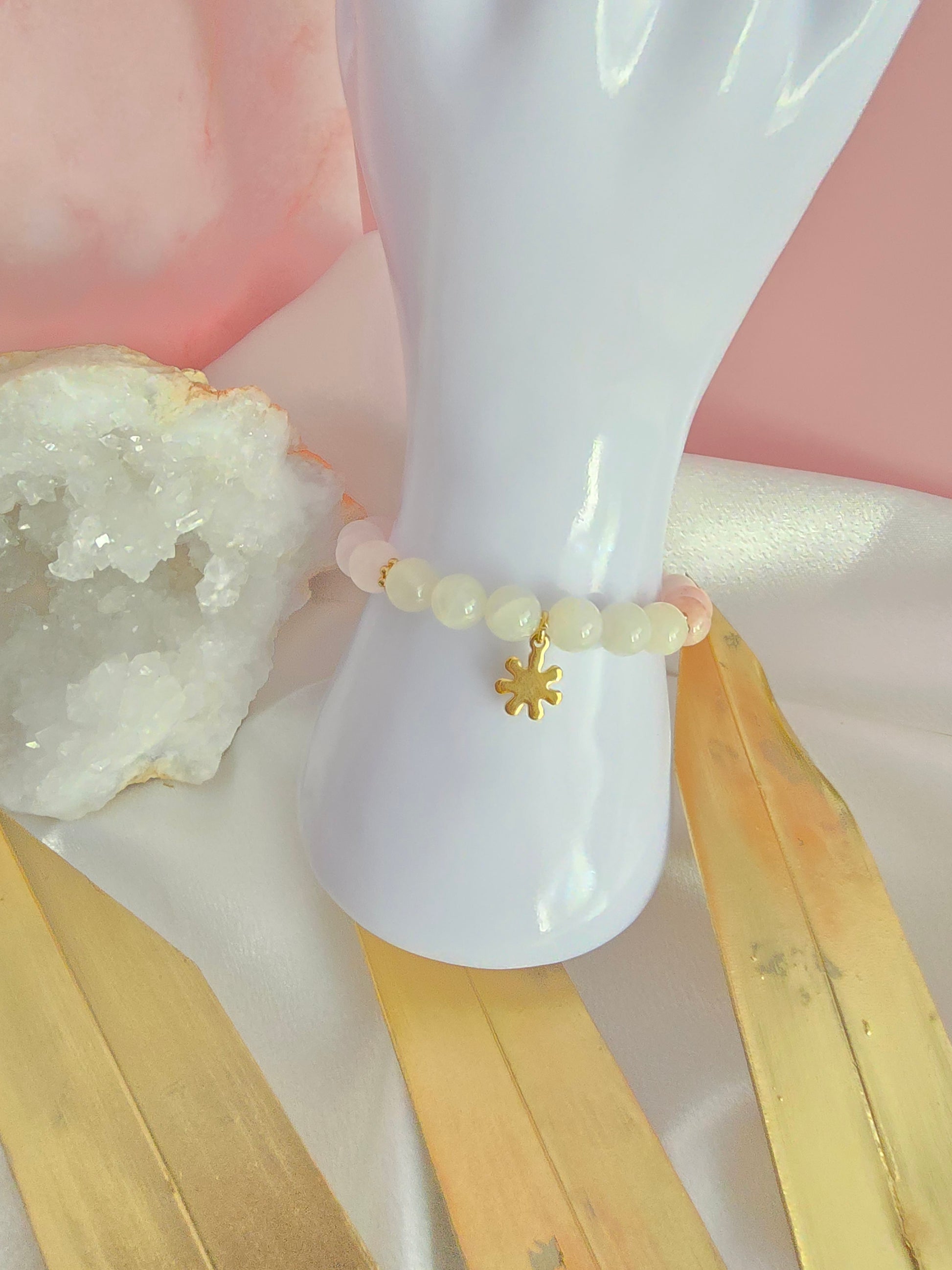 Rose du ciel : Morganite, pierre de lune et quartz rose