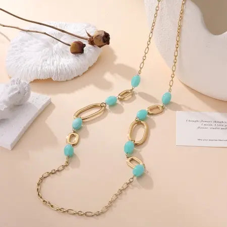 Sautoir SYLVIE - Perles Résine & Maillons Dorés - 80 cm - Élégance Bohème