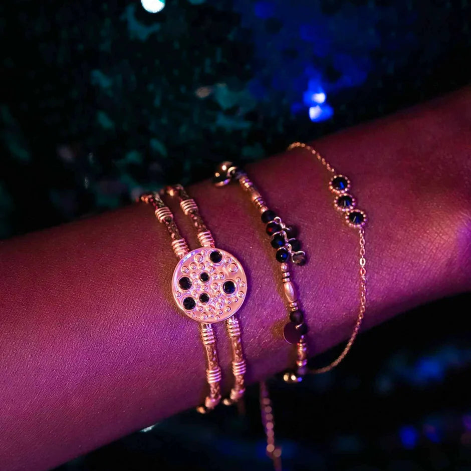 Bracelet ZARA | Fleurs Strass Noirs Acier Inoxydable | Or et Âme Bijoux